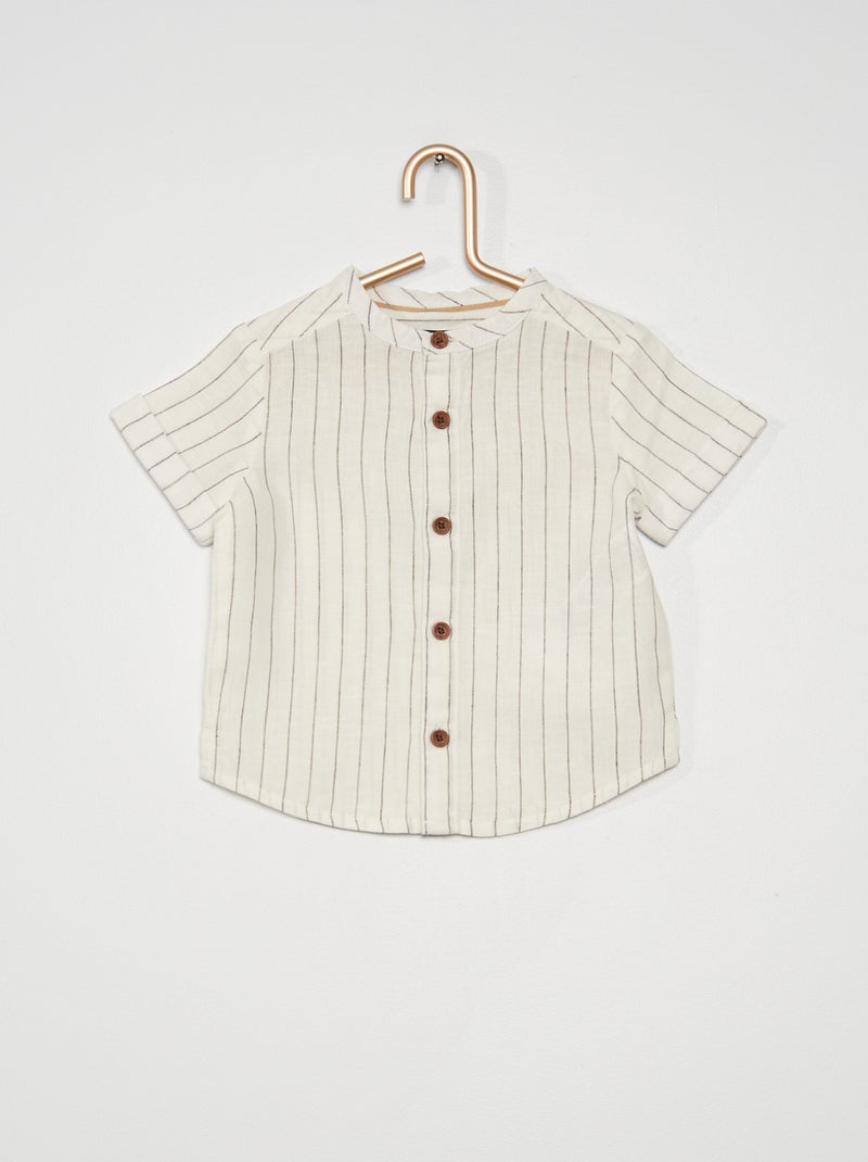 Camisa com gola mao em linho BRANCO - Kiabi