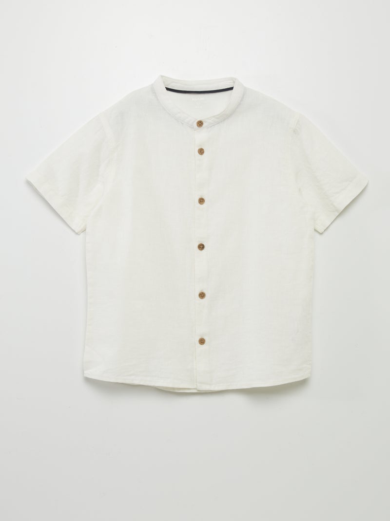 Camisa com gola mao em linho misturado Branco - Kiabi