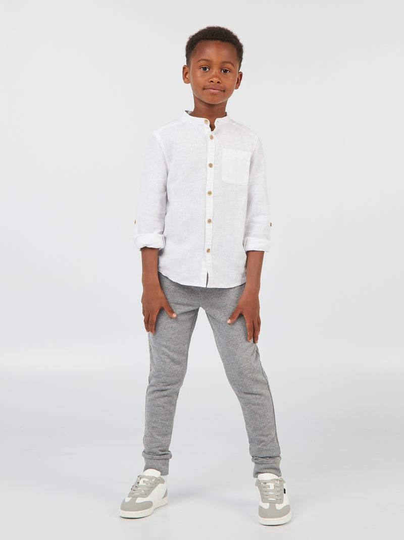 Camisa com gola mao em linho misturado Branco - Kiabi