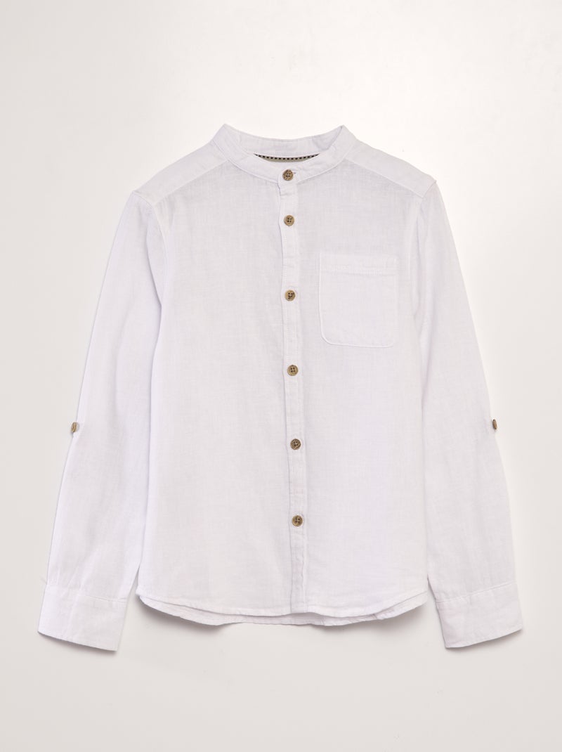 Camisa com gola mao em linho misturado Branco - Kiabi