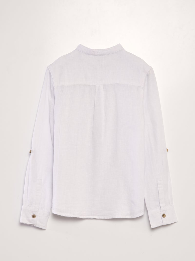 Camisa com gola mao em linho misturado Branco - Kiabi