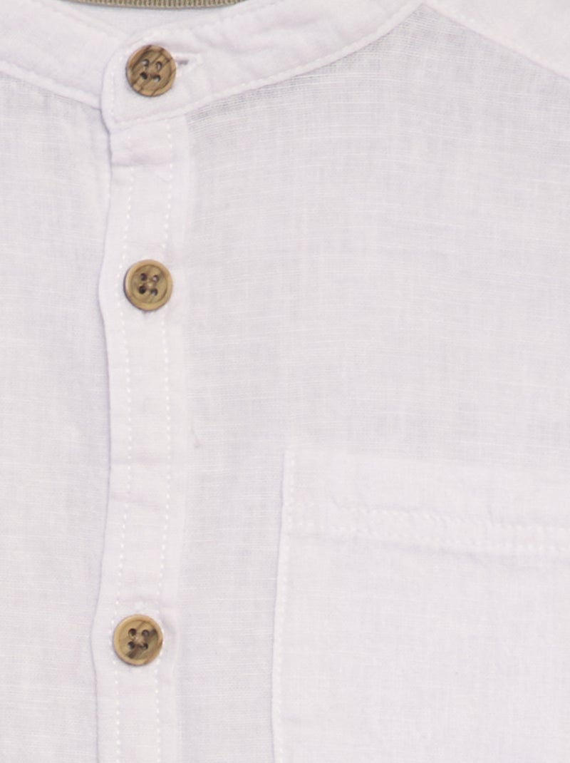 Camisa com gola mao em linho misturado Branco - Kiabi