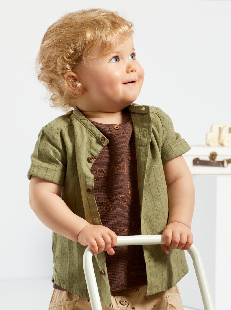 Camisa com gola mao em linho VERDE - Kiabi