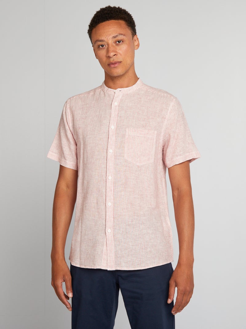 Camisa com gola mao em mistura de linho VERMELHO - Kiabi