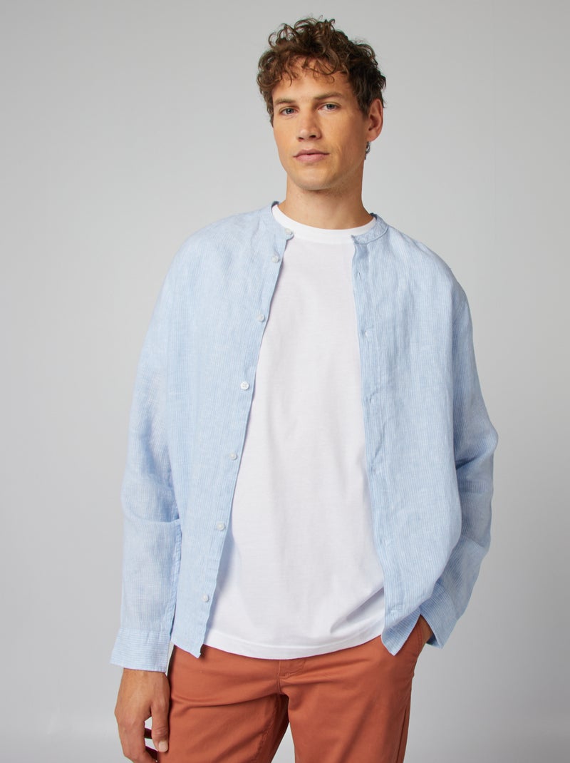 Camisa com gola mao lisa AZUL - Kiabi
