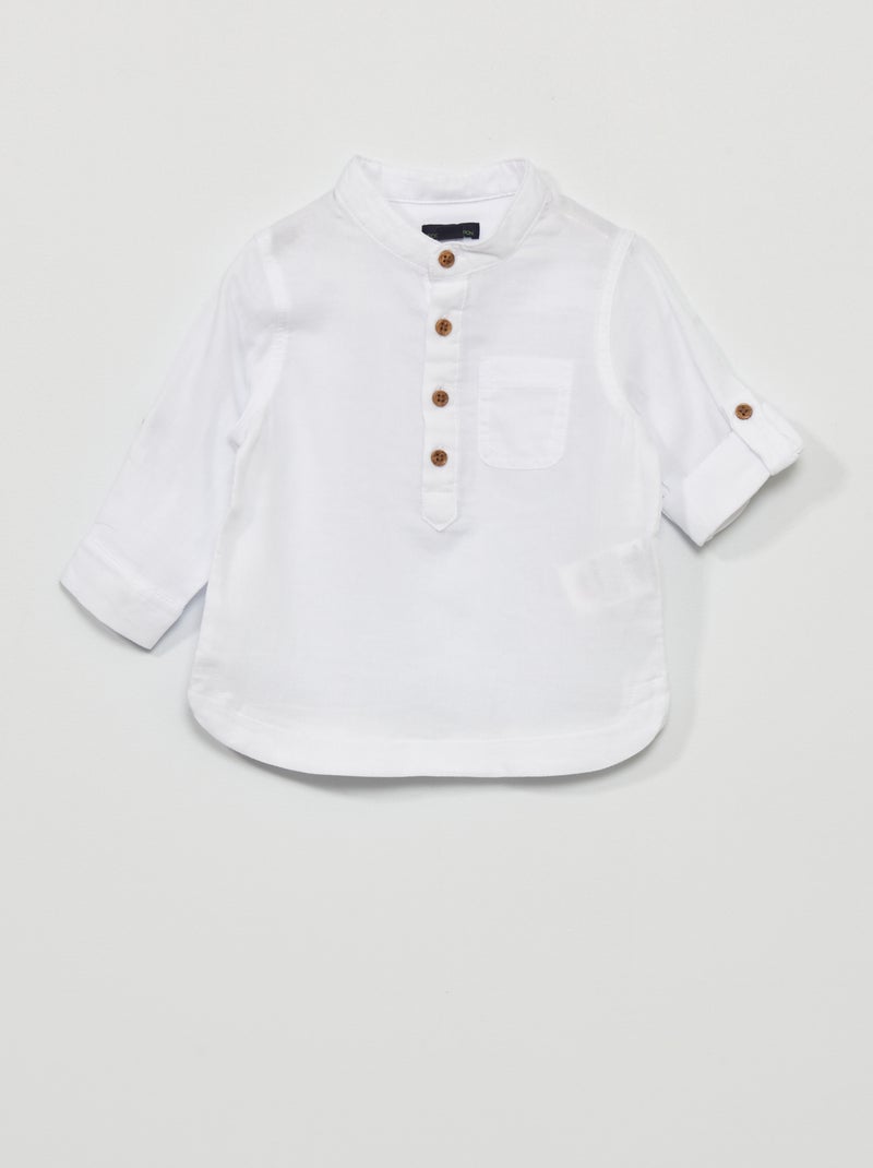 Camisa com gola tunisiana BRANCO - Kiabi