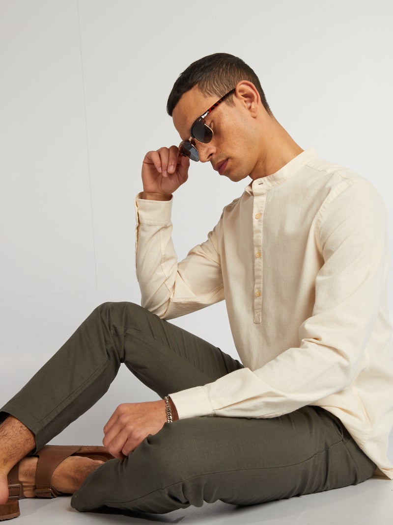 Camisa com gola tunisiana undyed BRANCO - Kiabi