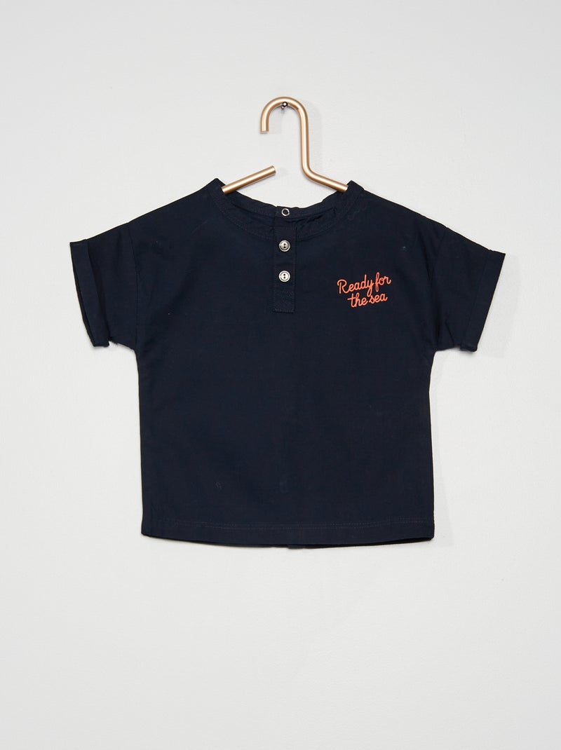 Camisa com gola tunisina AZUL - Kiabi