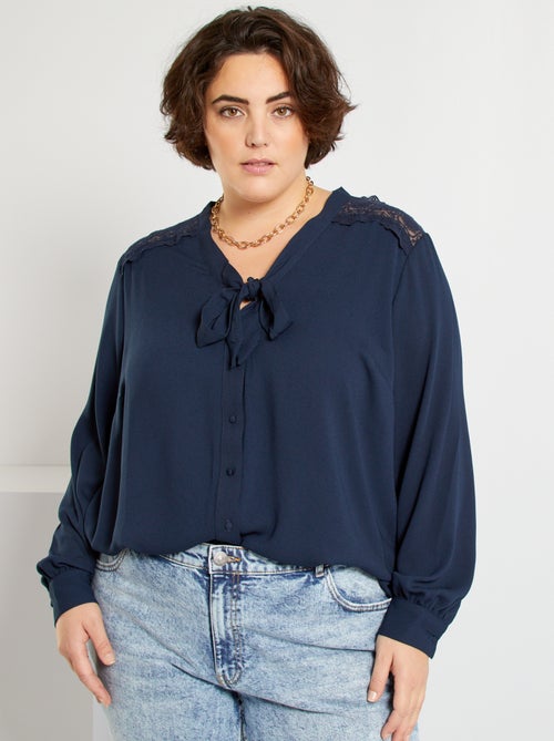 Camisa com laço e renda - Kiabi