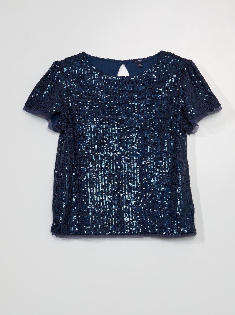 Camisa com lantejoulas AZUL - Kiabi