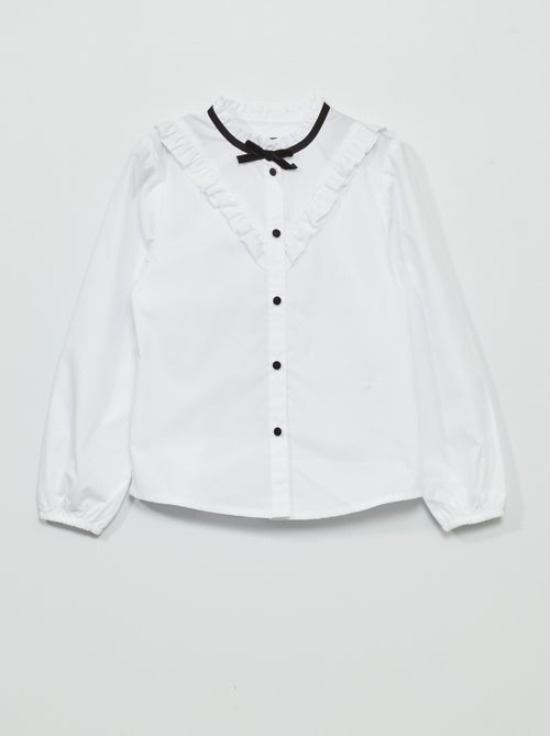 Camisa com recorte com folhos e laço em veludo - Kiabi