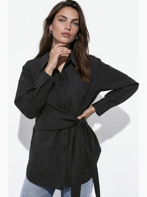 Camisa com strass em toda a peça e detalhe de laço hiccup - Kiabi