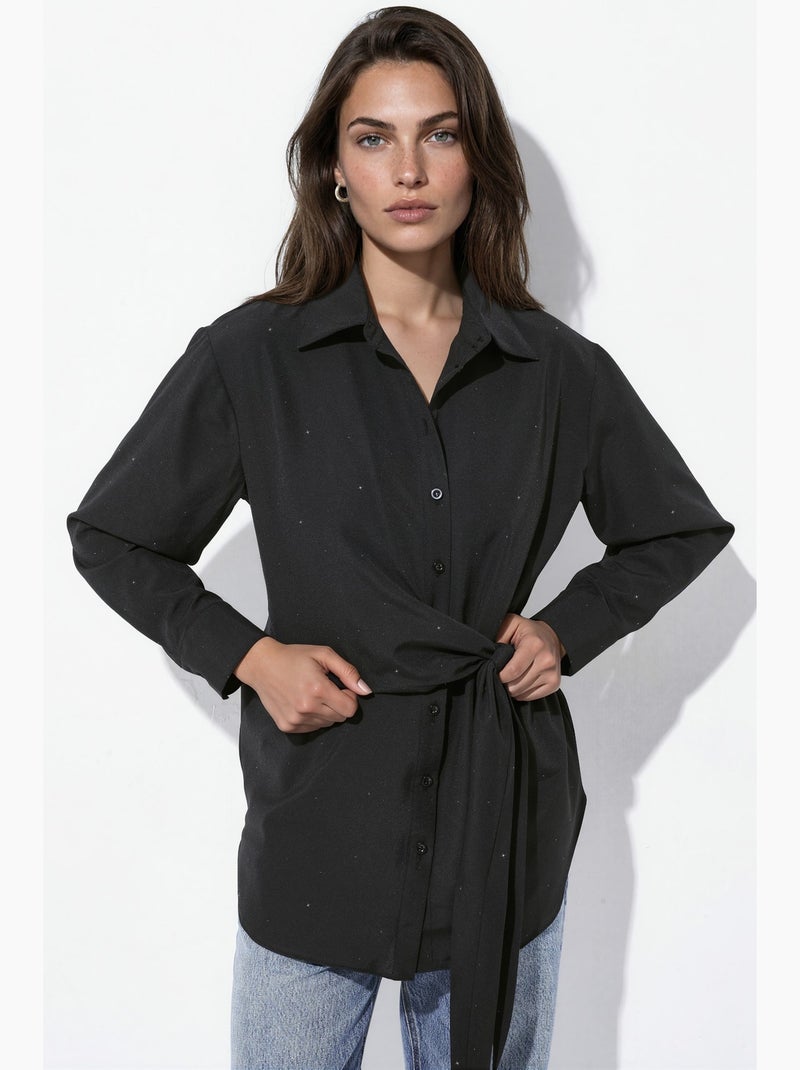 Camisa com strass em toda a peça e detalhe de laço hiccup Preto - Kiabi