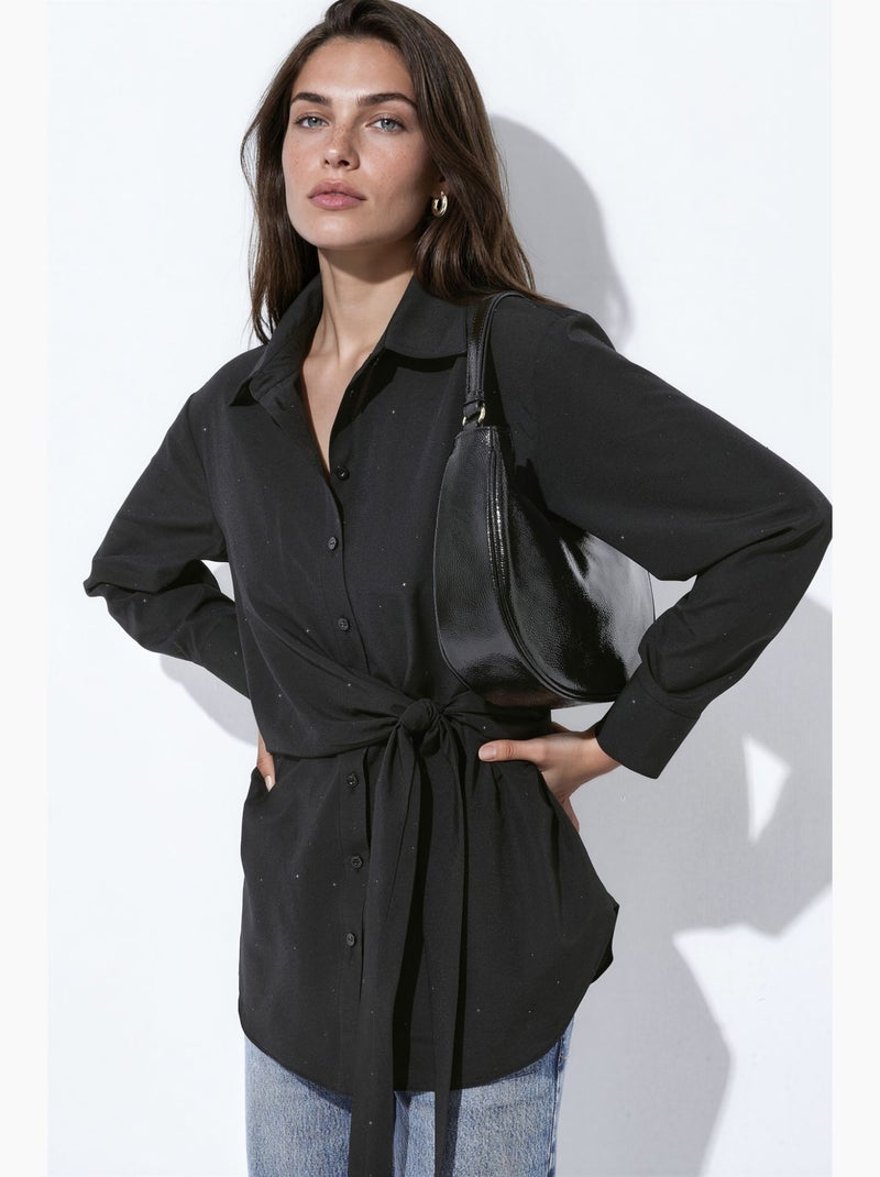 Camisa com strass em toda a peça e detalhe de laço hiccup Preto - Kiabi