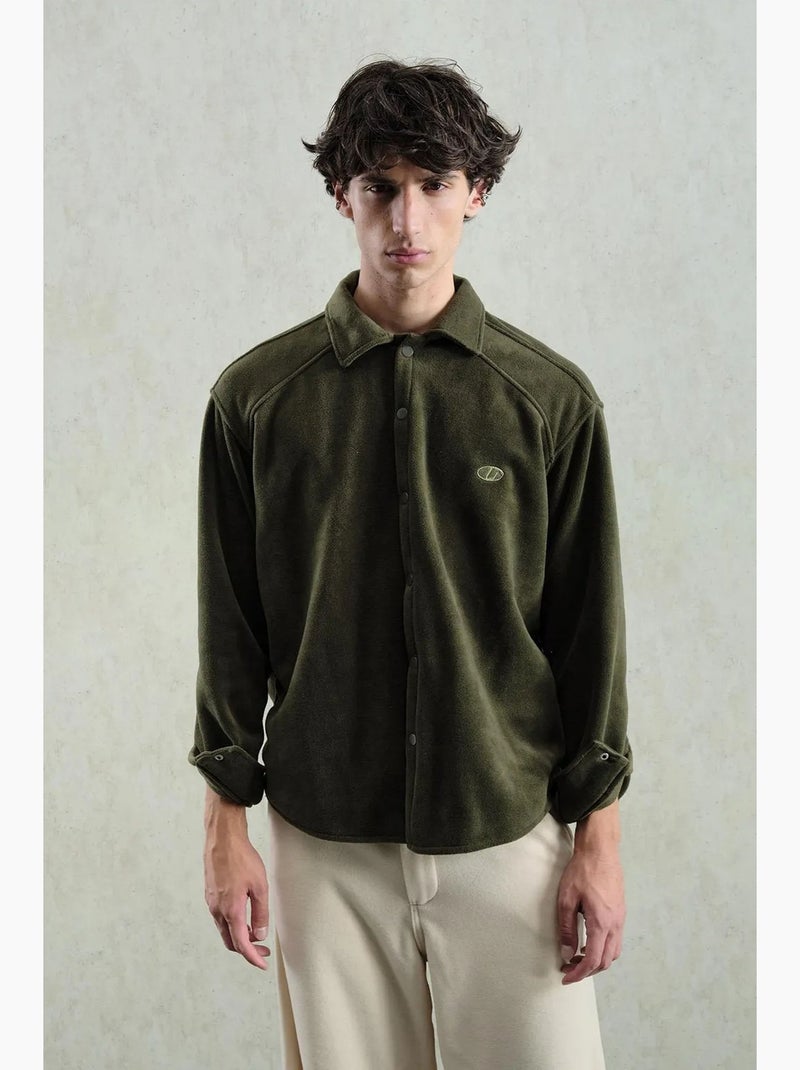 Camisa comfort fit texturizada de manga comprida com bordado giesto Cáqui - Kiabi