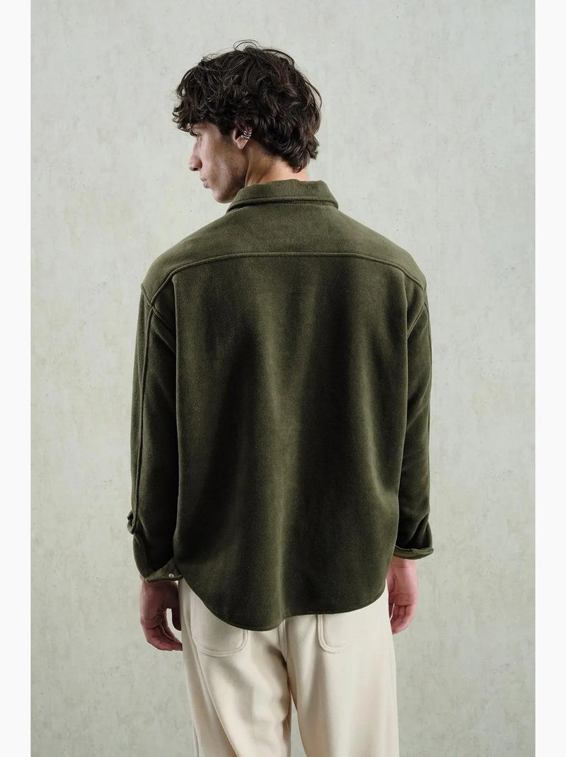Camisa comfort fit texturizada de manga comprida com bordado giesto Cáqui - Kiabi