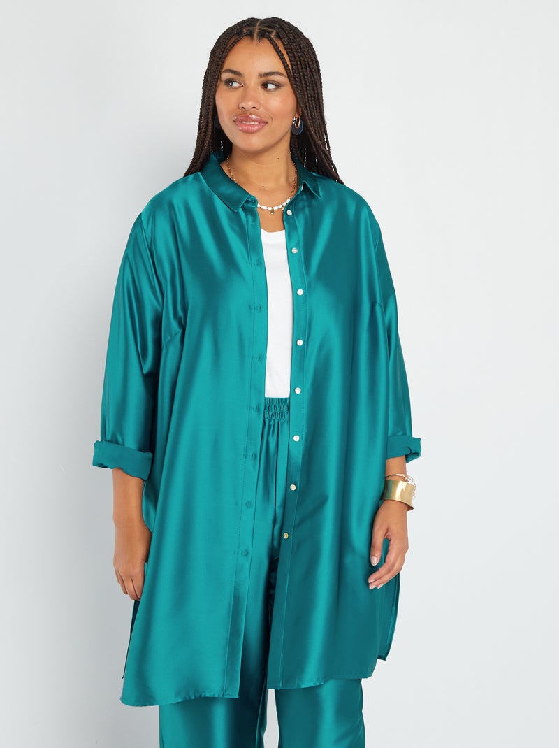 Camisa comprida acetinada AZUL - Kiabi