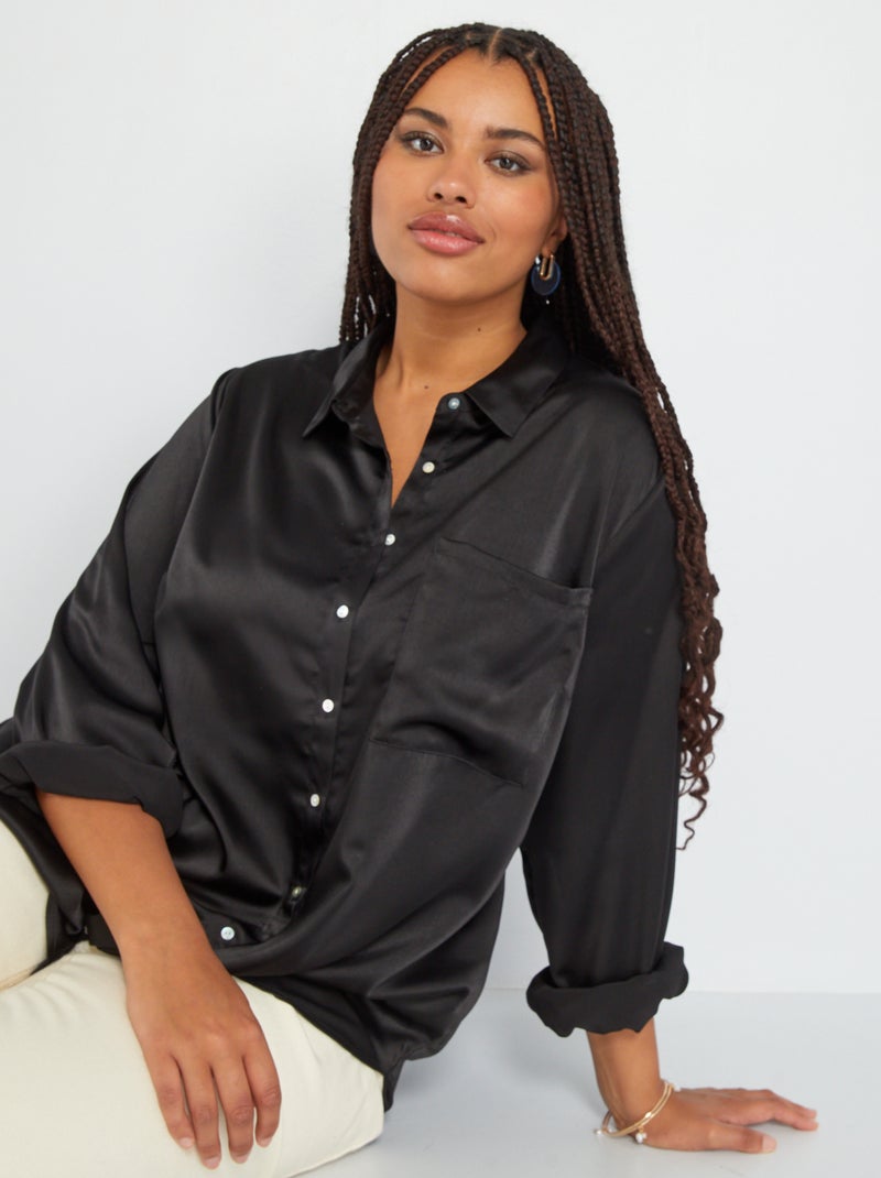 Camisa comprida acetinada PRETO - Kiabi