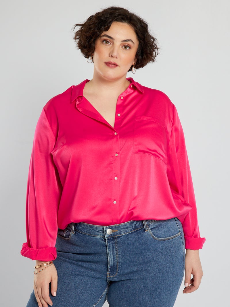 Camisa comprida acetinada ROSA - Kiabi
