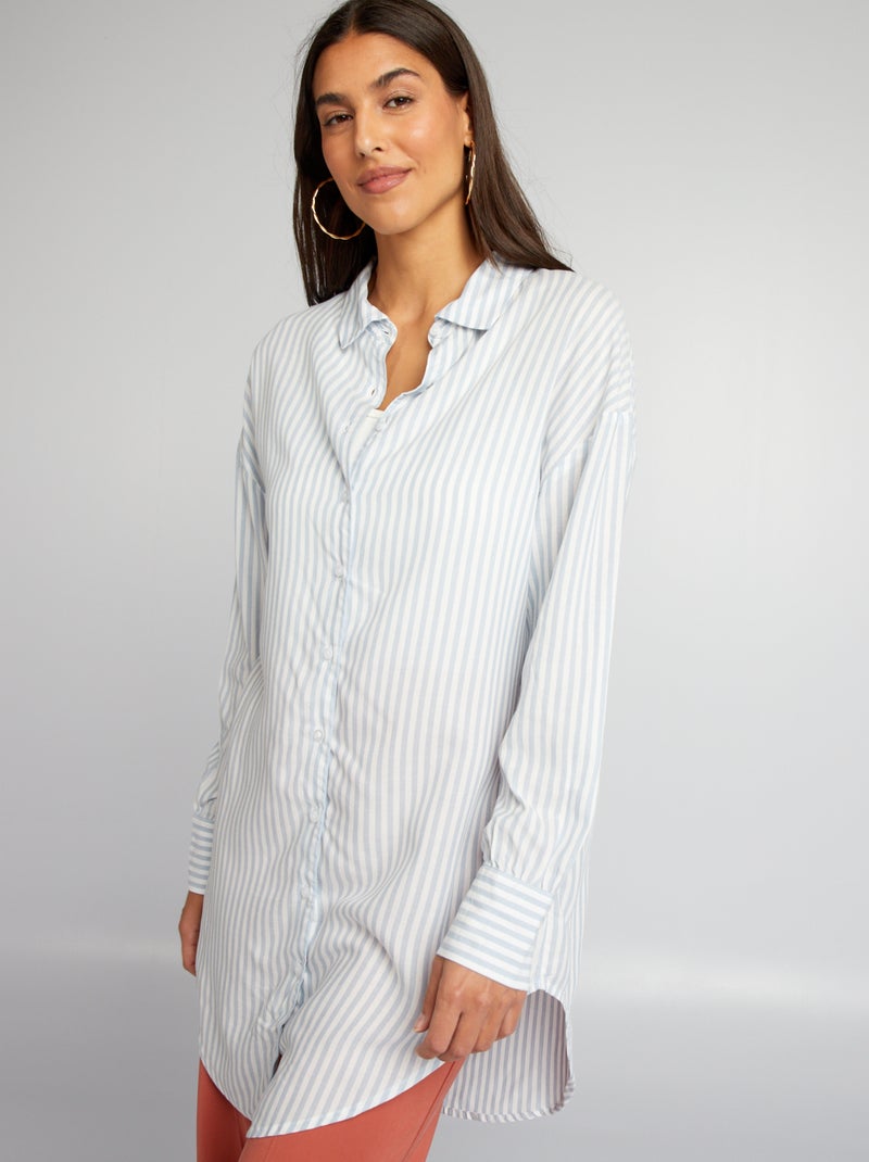 Camisa comprida às riscas AZUL - Kiabi
