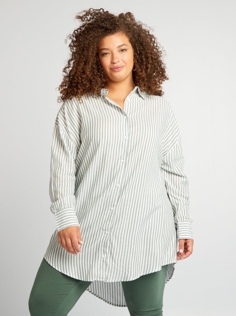Camisa comprida às riscas CAQUI - Kiabi