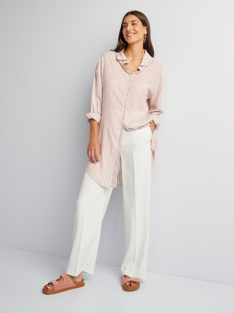 Camisa comprida às riscas MARROM - Kiabi