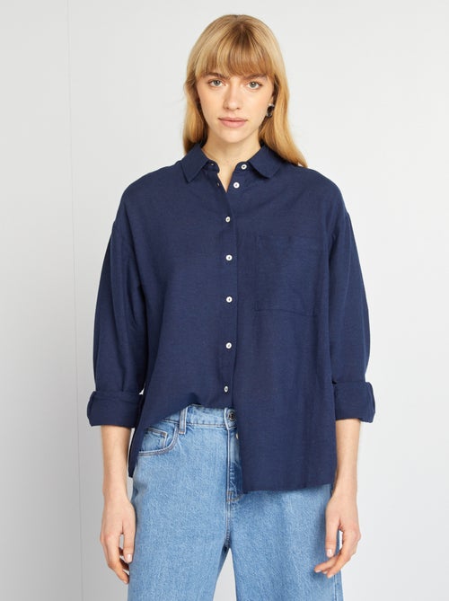 Camisa comprida com bolso frontal com 20% de linho - Kiabi