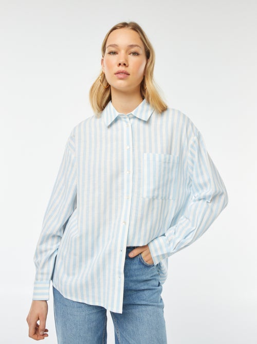 Camisa comprida com bolso frontal com 20% de linho - Kiabi