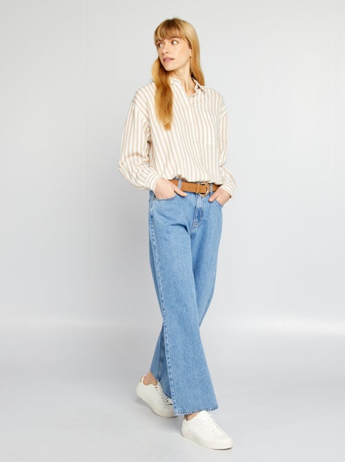 Camisa comprida com bolso frontal com 20% de linho - Kiabi