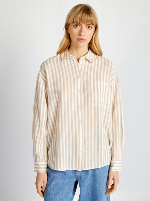 Camisa comprida com bolso frontal com 20% de linho - Kiabi