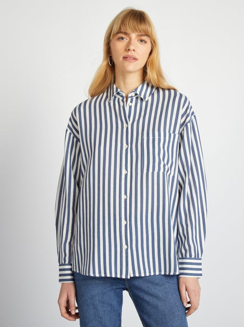 Camisa comprida com bolso frontal com 20% de linho - Kiabi