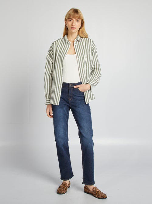 Camisa comprida com bolso frontal com 20% de linho - Kiabi