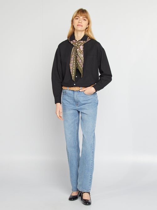 Camisa comprida com bolso frontal com 20% de linho - Kiabi