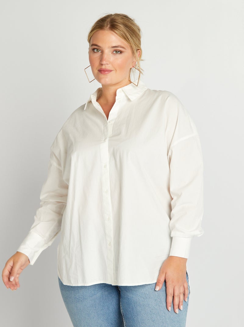 Camisa comprida com colarinho italiano Branco - Kiabi