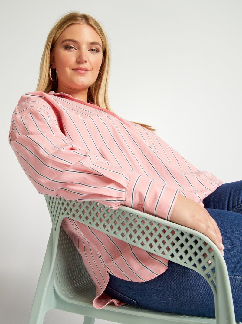 Camisa comprida com colarinho italiano ROSA - Kiabi
