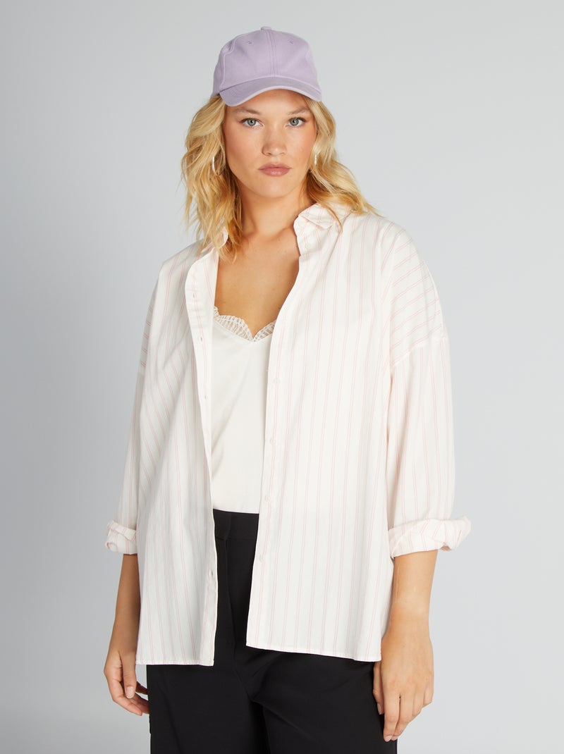 Camisa comprida com colarinho italiano ROSA - Kiabi