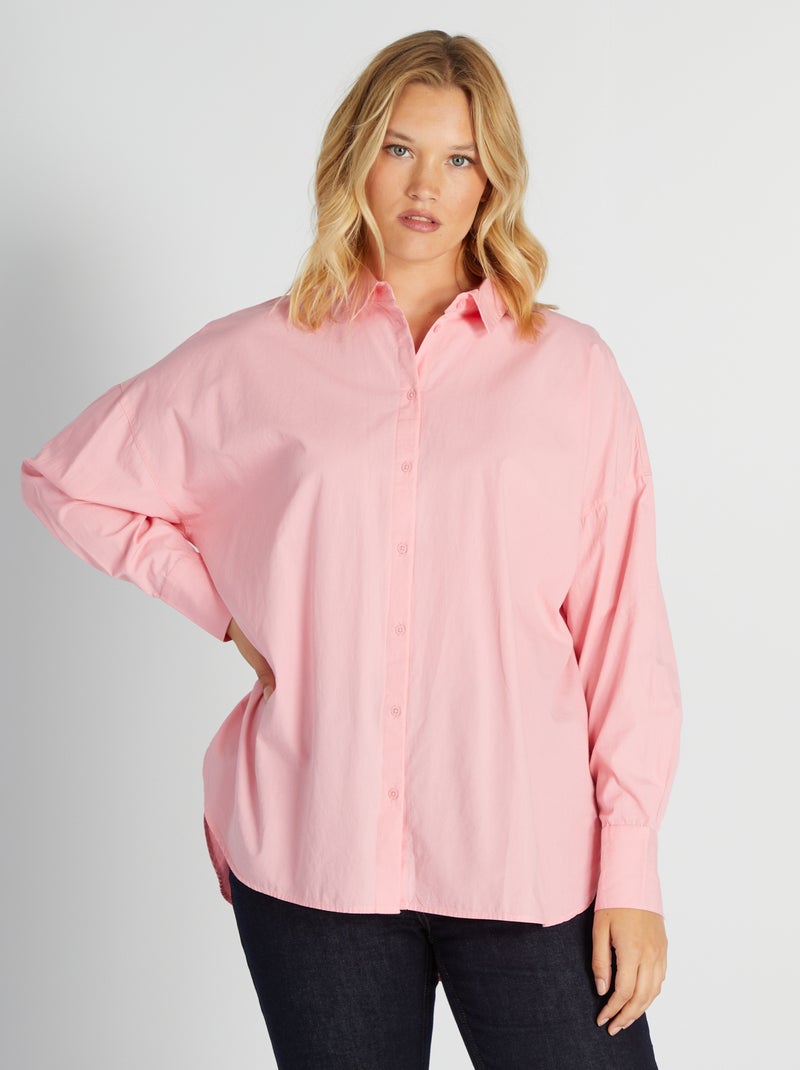 Camisa comprida com colarinho italiano ROSA - Kiabi