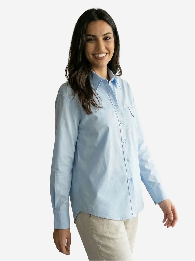 Camisa comprida de algodão texturizado my fashion Azul-céu - Kiabi
