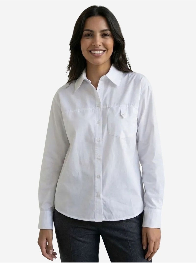 Camisa comprida de algodão texturizado my fashion Branco - Kiabi