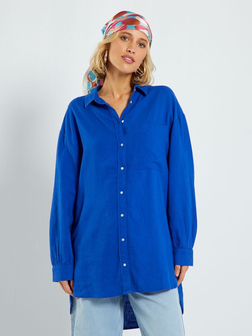 Camisa comprida de linho Azul - Kiabi