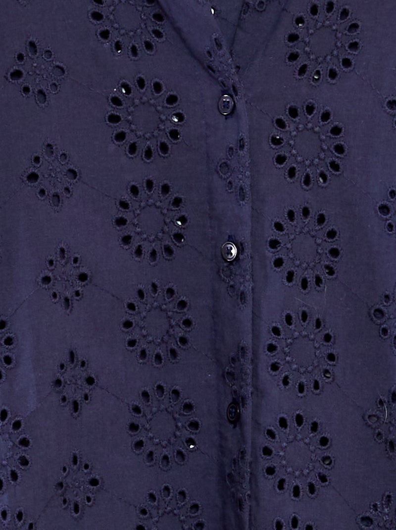 Camisa comprida de manga 3/4 e bordado inglês 'JDY' AZUL - Kiabi