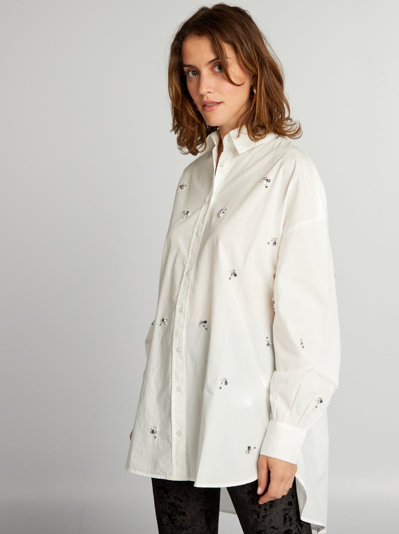 Camisa comprida de popelina BRANCO - Kiabi