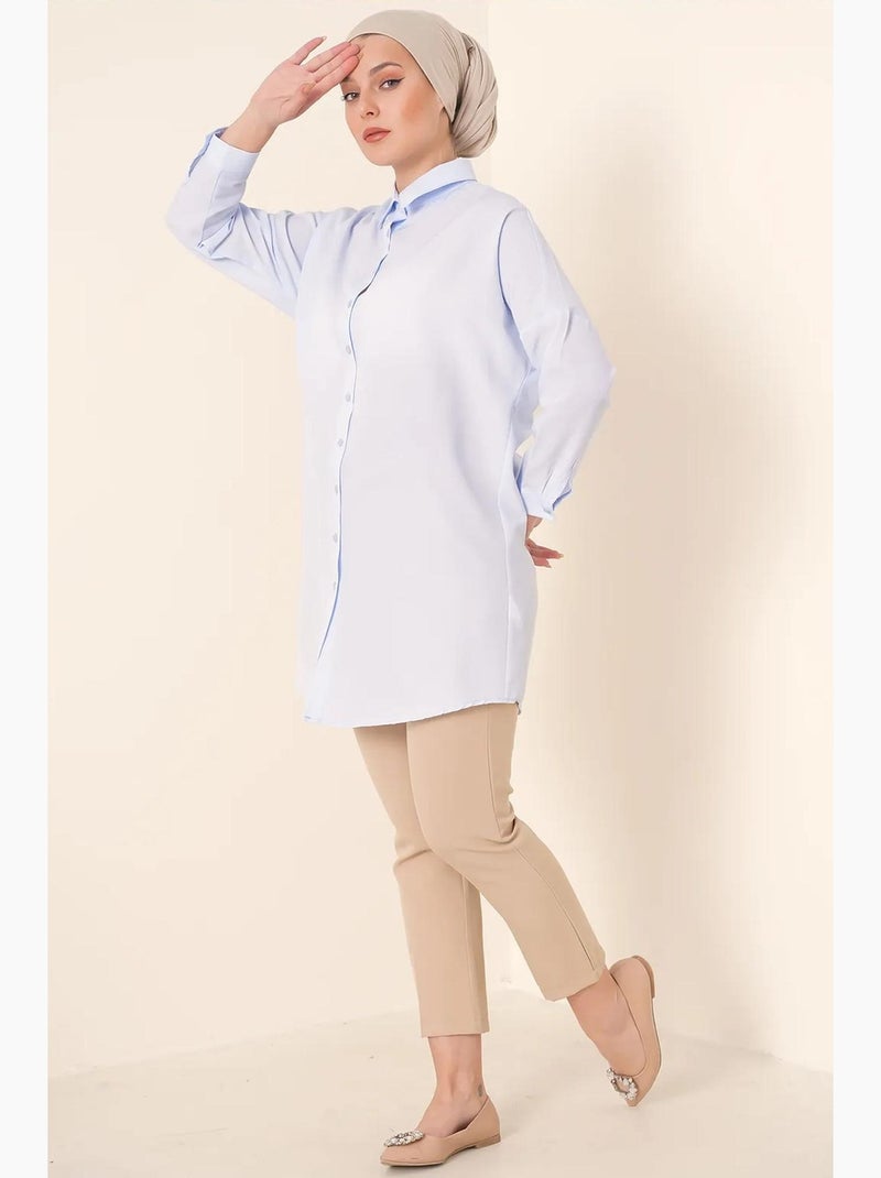 Camisa comprida de popelina com fecho de botões bdart Azul-pastel - Kiabi