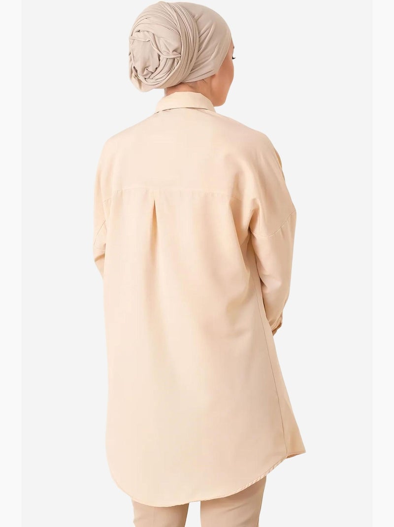 Camisa comprida de popelina com fecho de botões bdart Bege-argila - Kiabi