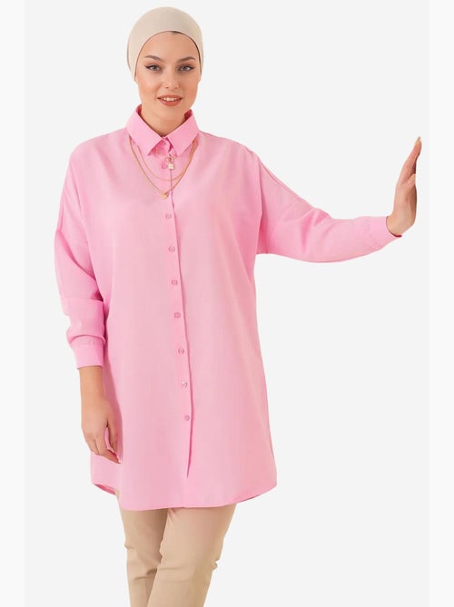 Camisa comprida de popelina com fecho de botões bdart - Kiabi Camisa comprida de popelina com fecho de botões bdart - Kiabi