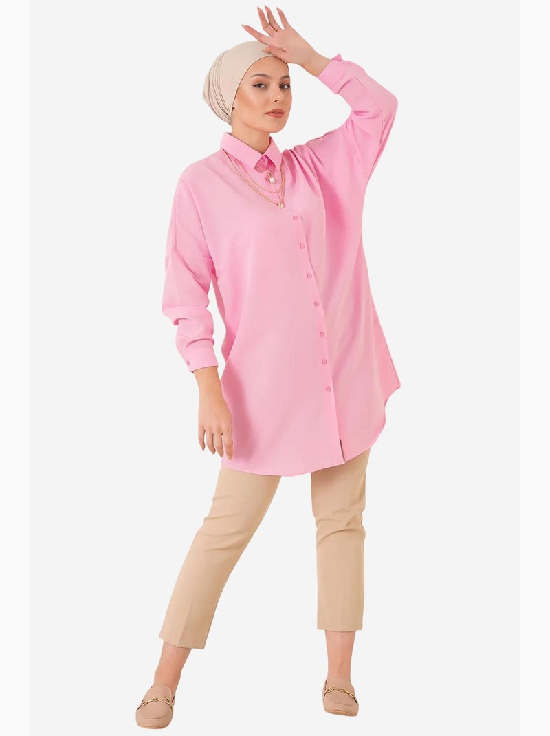 Camisa comprida de popelina com fecho de botões bdart Rosa-claro - Kiabi