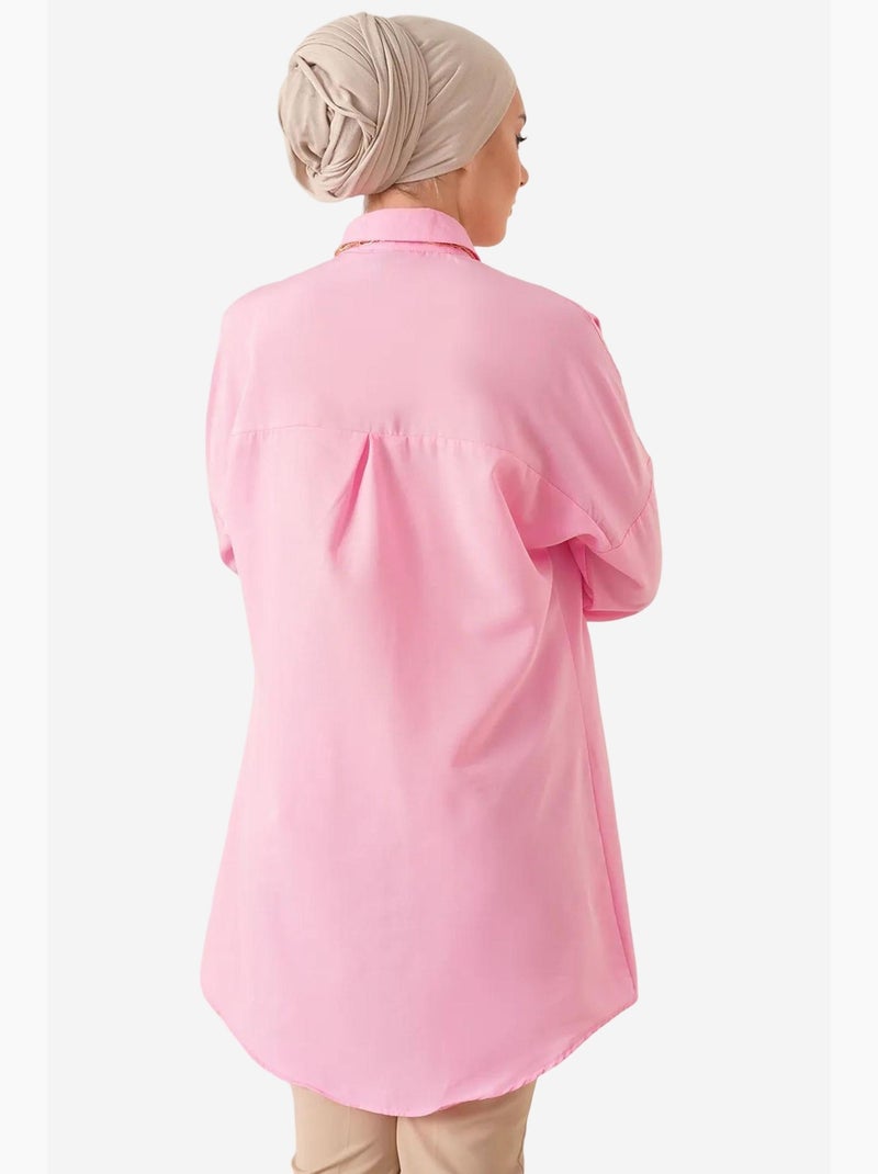 Camisa comprida de popelina com fecho de botões bdart Rosa-claro - Kiabi