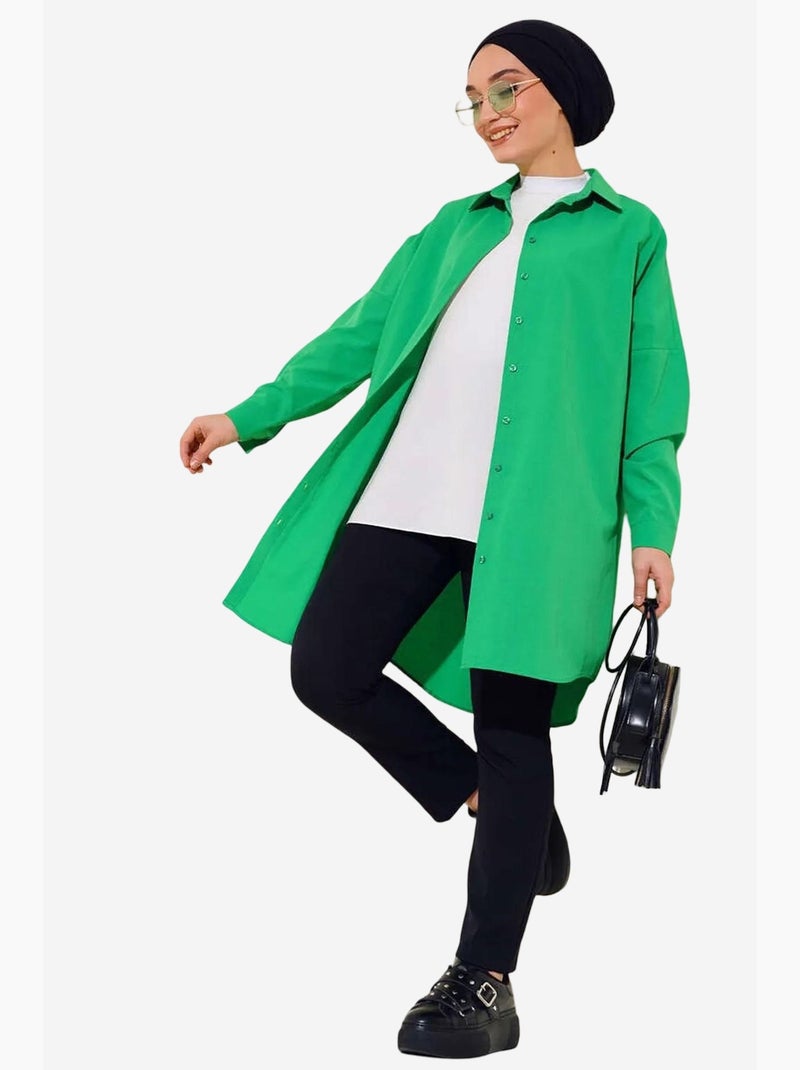 Camisa comprida de popelina com fecho de botões bdart Verde - Kiabi