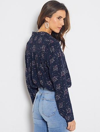 Camisa comprida e fluida estampada 'flores' - Kiabi