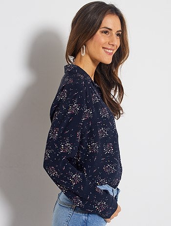 Camisa comprida e fluida estampada 'flores' - Kiabi